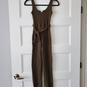 Windsor fitted green jumpsuit, small, bodycon, ribbed fabric